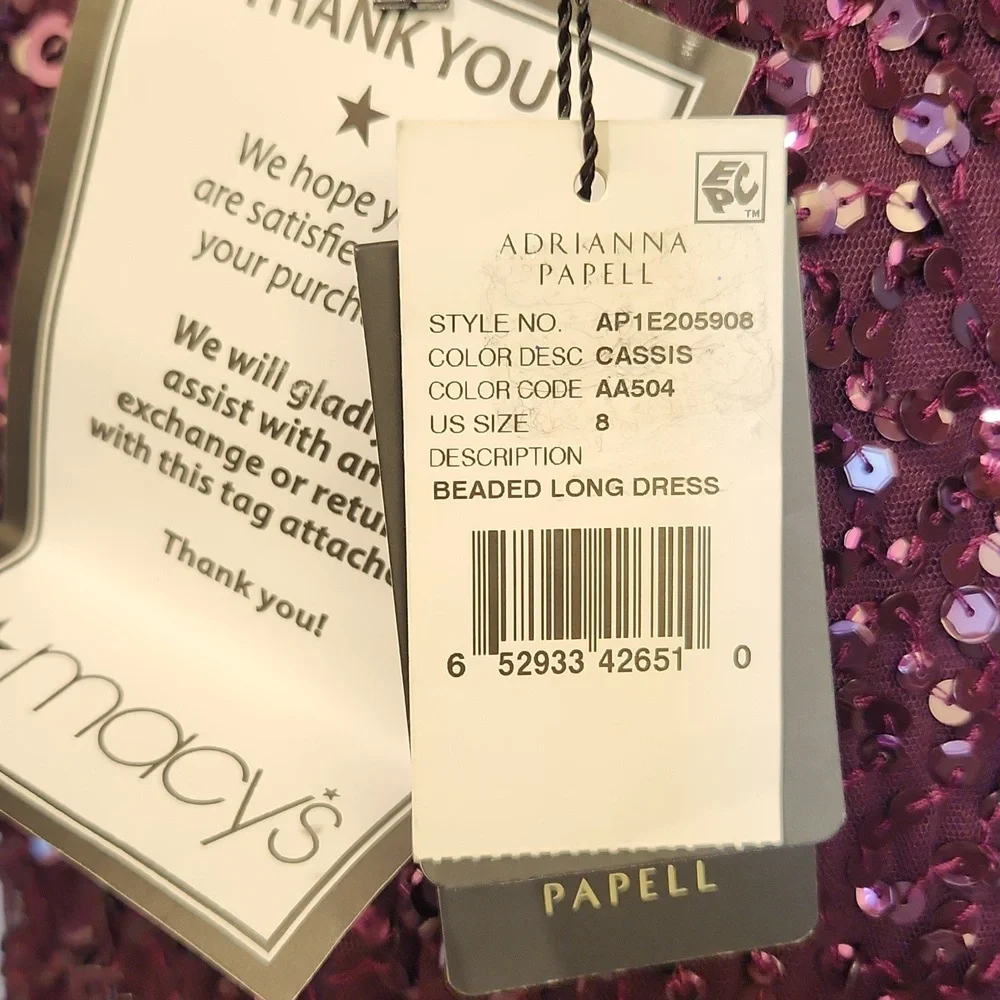 Adrianna Papell Beaded Long Blouson Dress Cassis 8 NWT - Picture 7 of 16